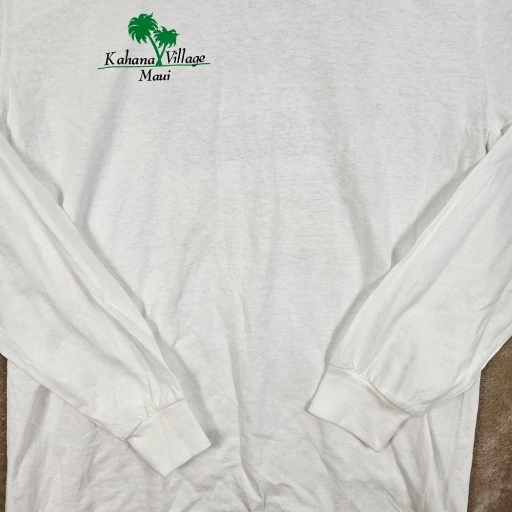 Kahana Village Maui Hawaii White T-Shirt Men's Size M Port & Company Long Sleeve - Picture 7 of 10